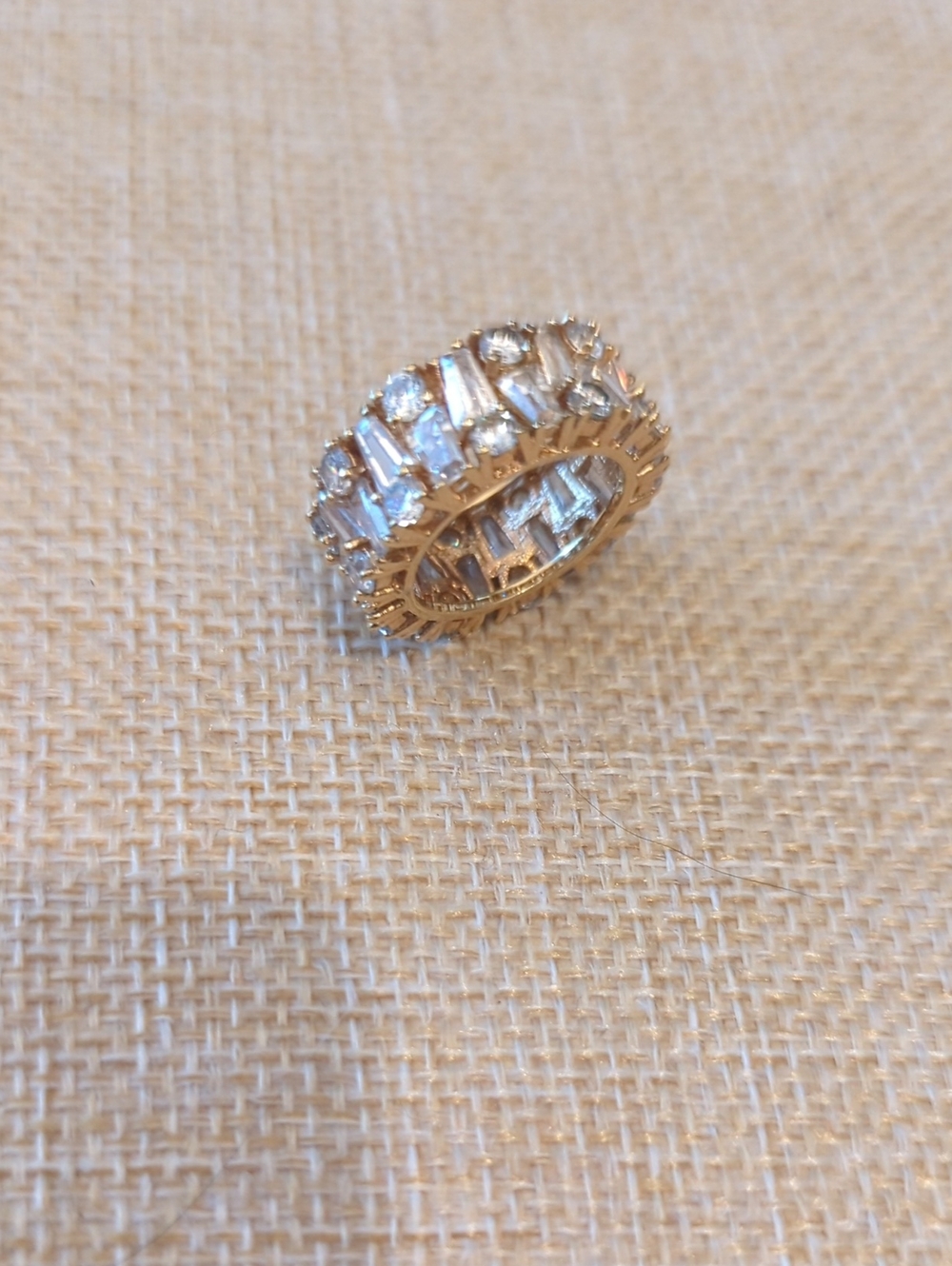 Gold Crystal Baguette Eternity Ring - Sparkling Gold Band Size 5